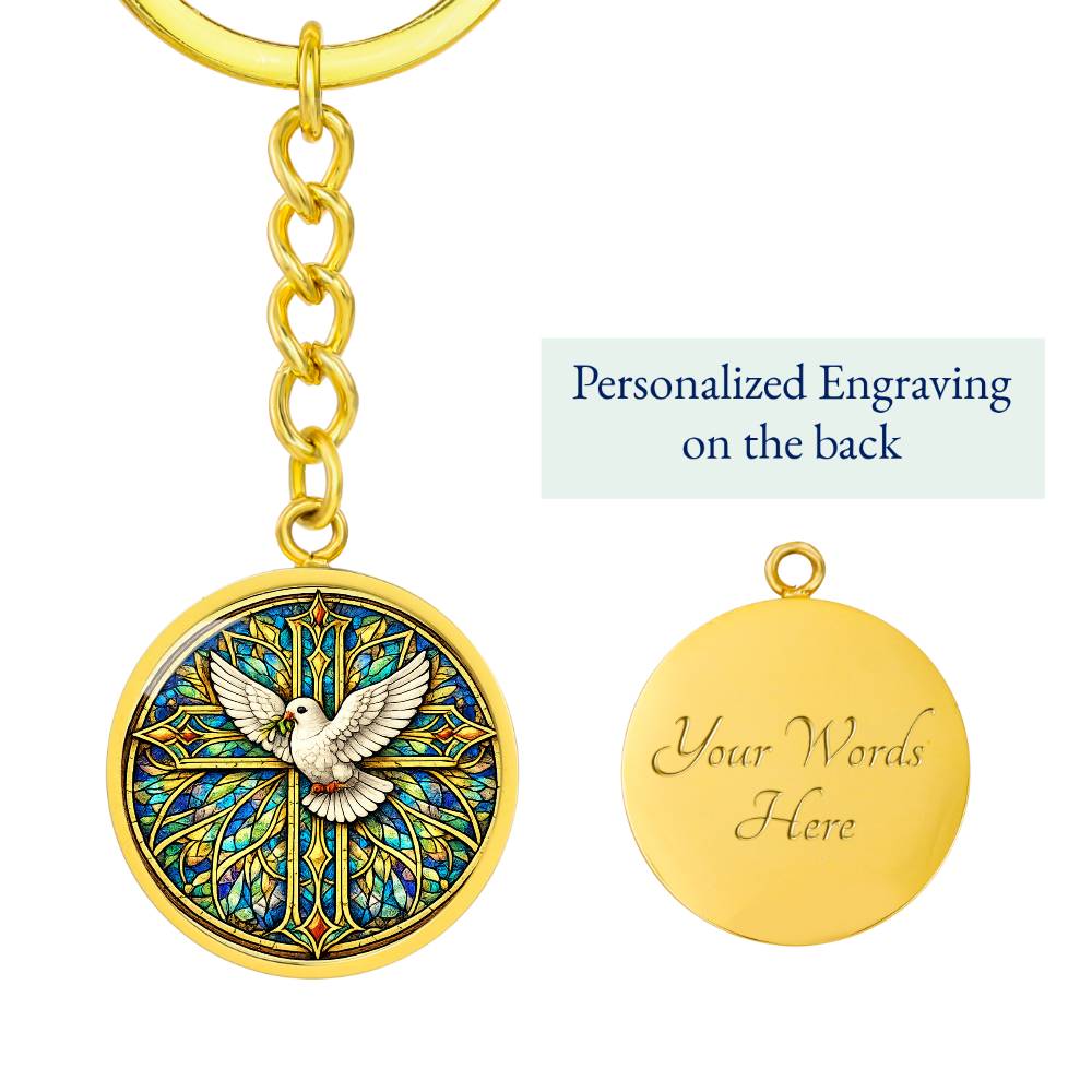 Personalized Dove and Holy Cross Necklace, Women's Religious Jewelry Gift