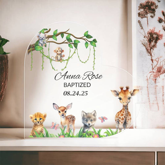 Baptism Woodland Animals Heart Plaque-[Heartfelt Family Gift]