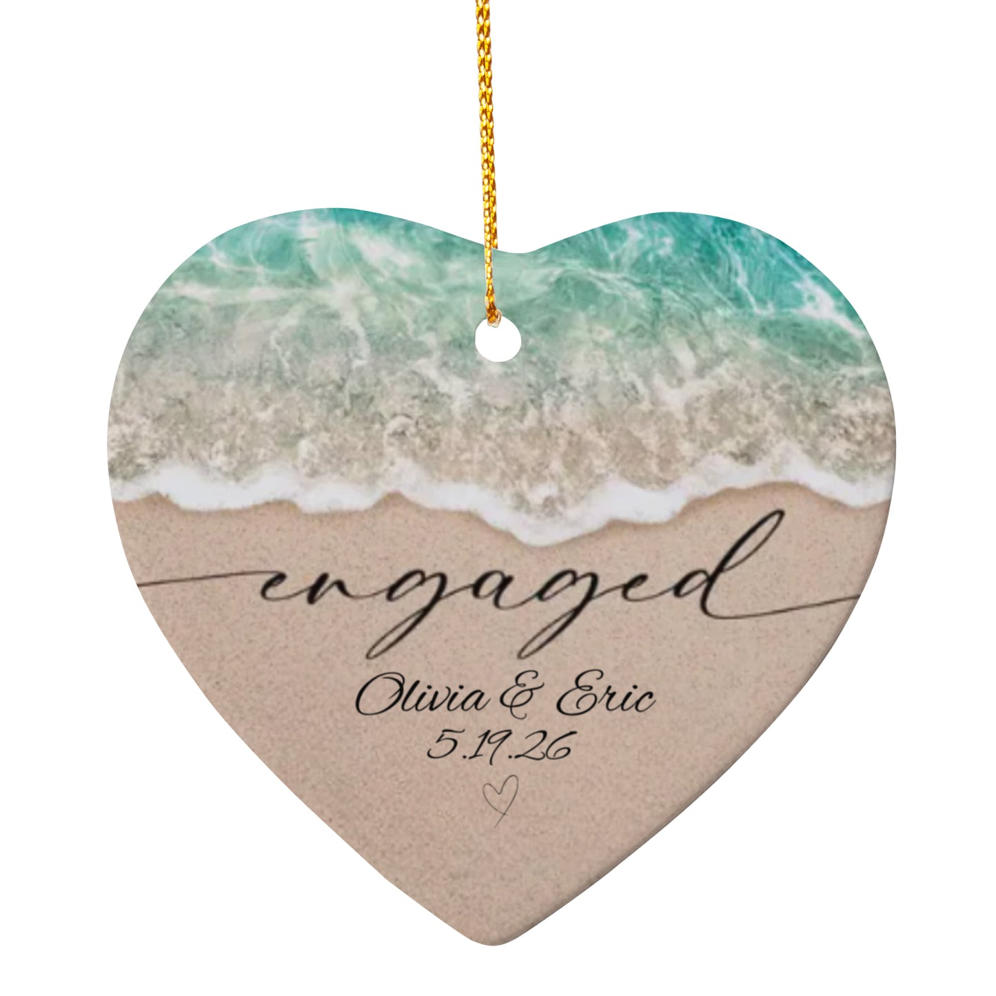 Personalized Engagement Ceramic Heart Ornament