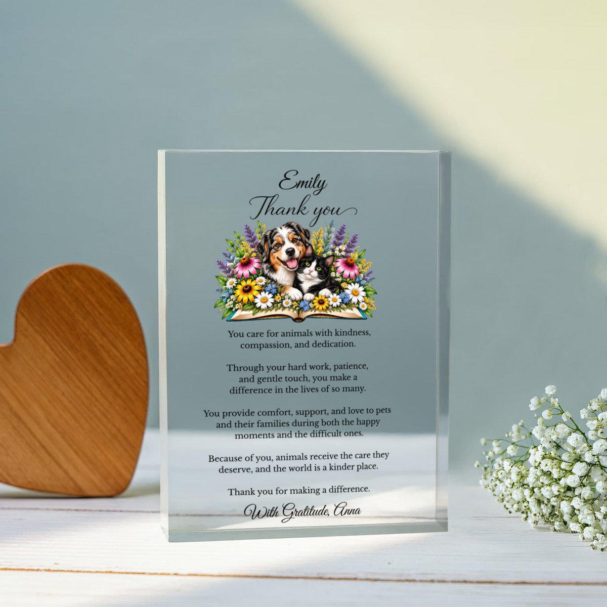 Vet Tech Thank You Gift, Animal Care Appreciation Acrylic Block, Dog and Cat Veterinary Gift, Pet Clinic Decor, Compassionate Care Tribute