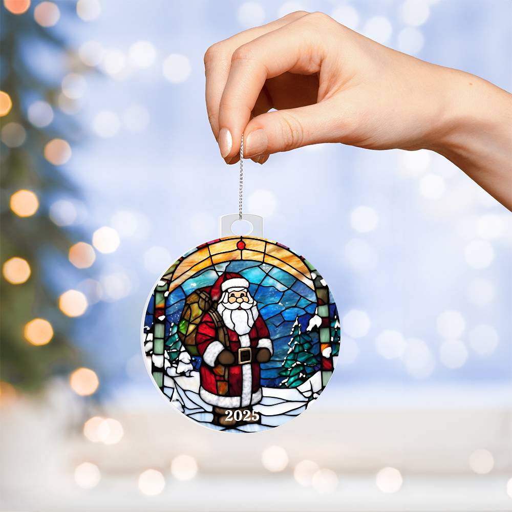 Santa Stained Glass Ornament
