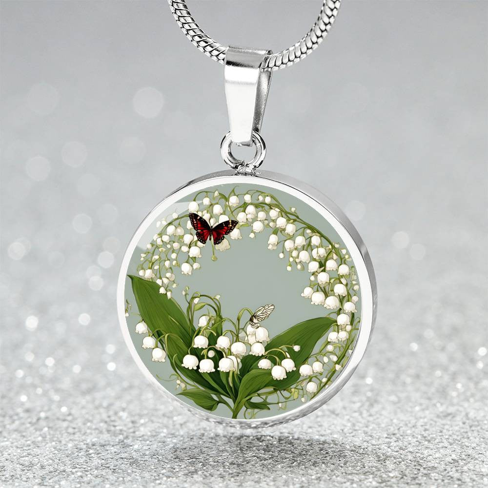 May Birth flower Necklace with butterfly and Lily of the valley-[Heartfelt Family Gift]