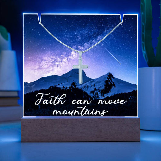 Faith can move mountains Religious Plaque & Cross Gift Set-[Heartfelt Family Gift]