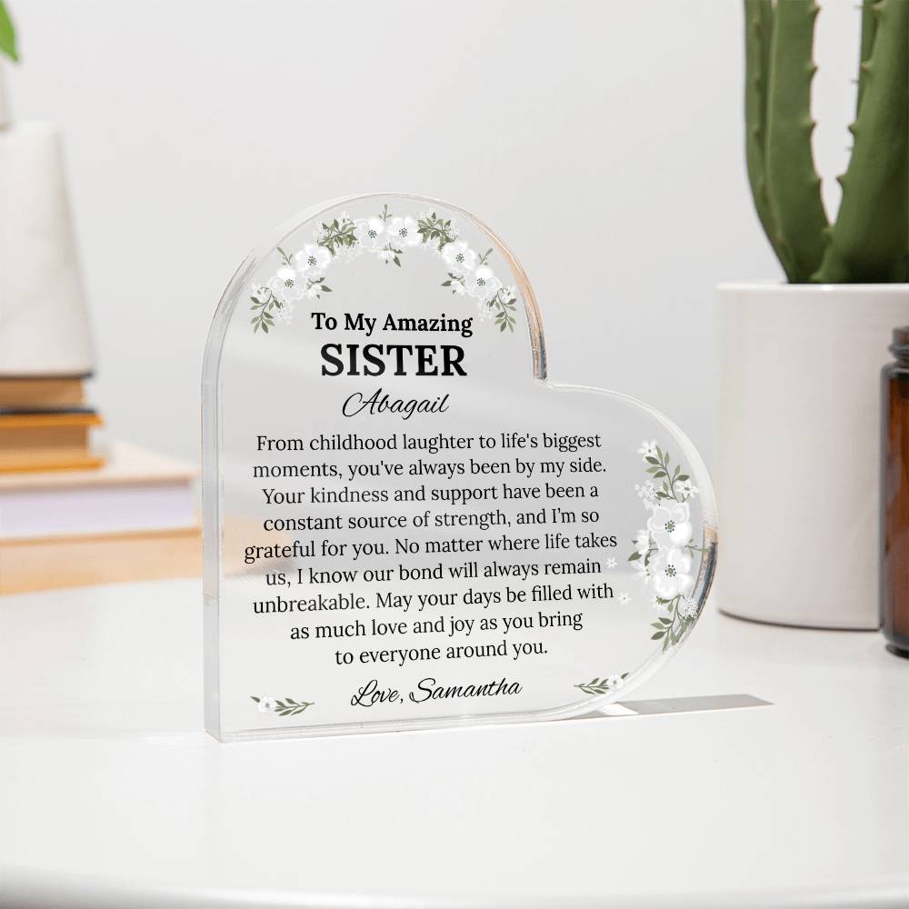 Sister Heart Plaque, Acrylic Plaque Gift, Personalized Sister Gift, Custom Heart Plaque