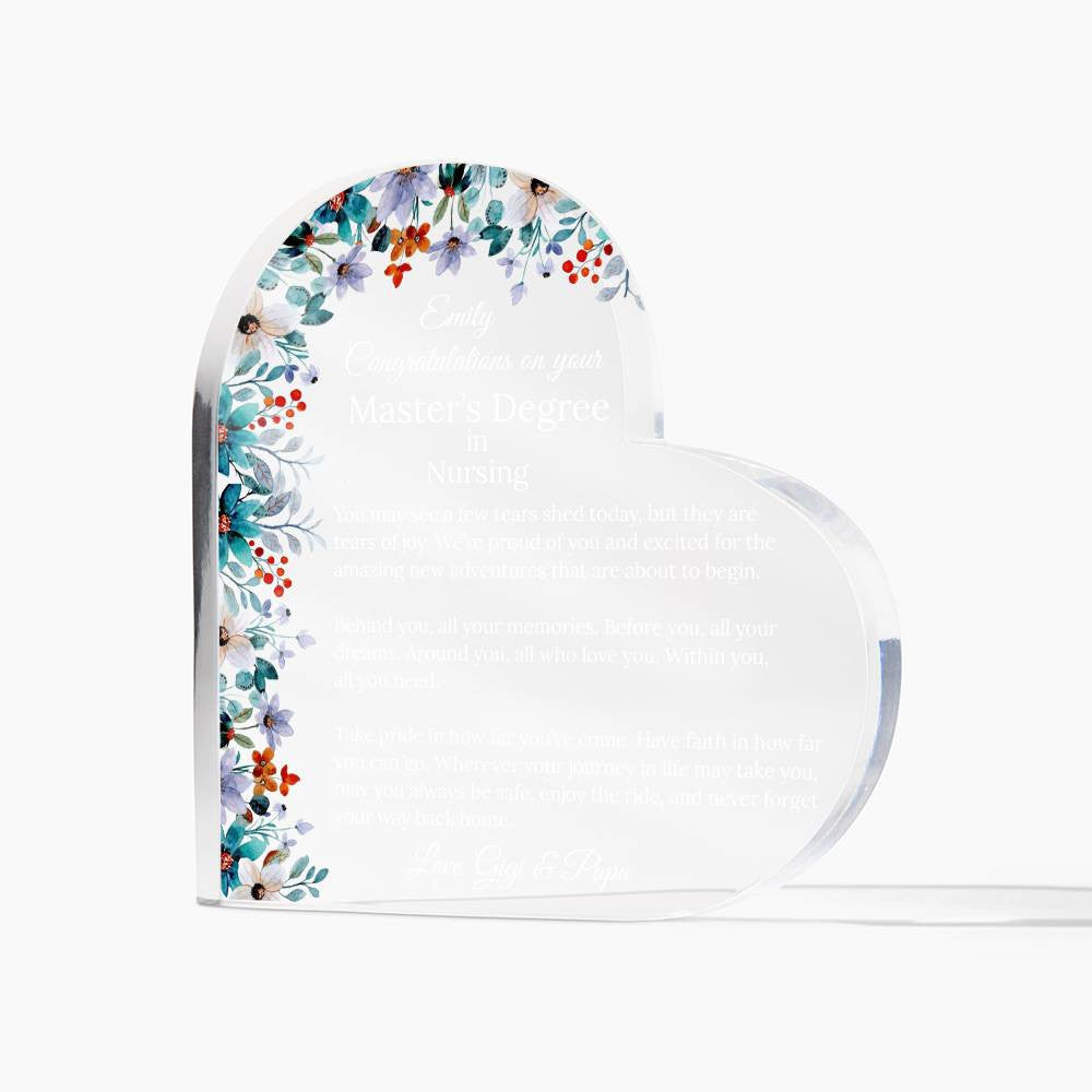 Personalized Master's Degree Heart Plaque