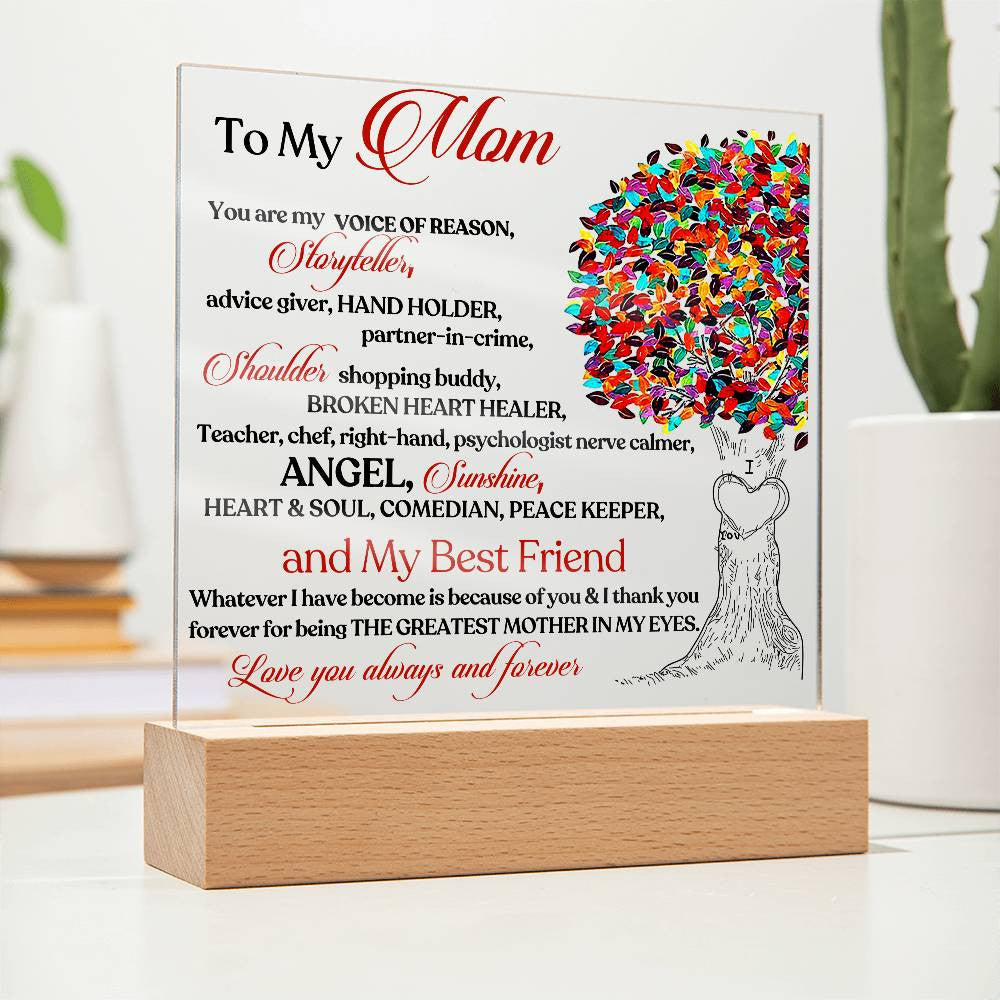 To My Mom LED Acrylic Heart Plaque