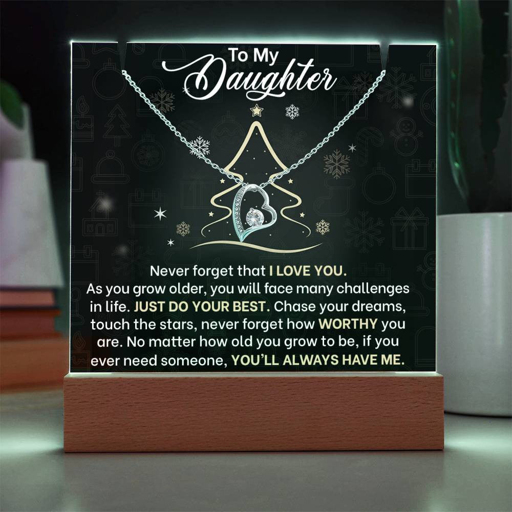 Daughter Christmas LED Acrylic Heart Necklace & Plaque-[Heartfelt Family Gift]