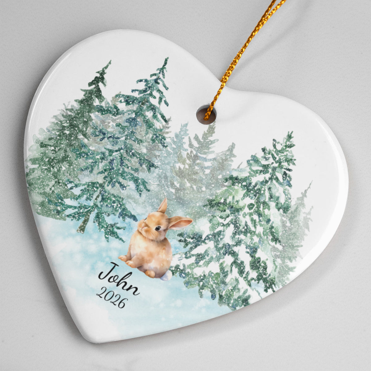 Bunny Woodland Heart Christmas Ornament for Kids