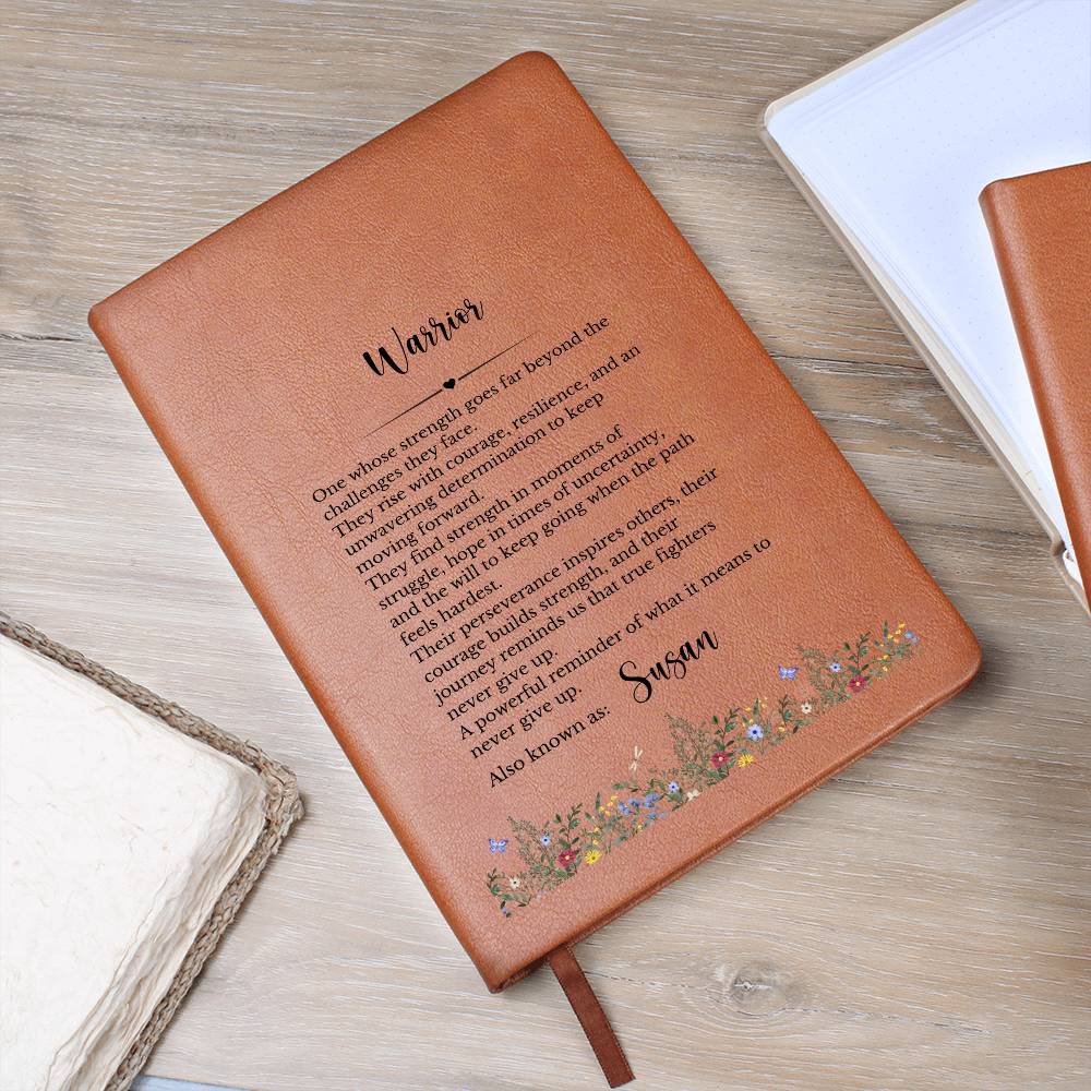 Strength of a Warrior Vegan Leather Journal, Personalized Inspirational Gift, Custom Engraved Notepad, Courage Resilience Diary