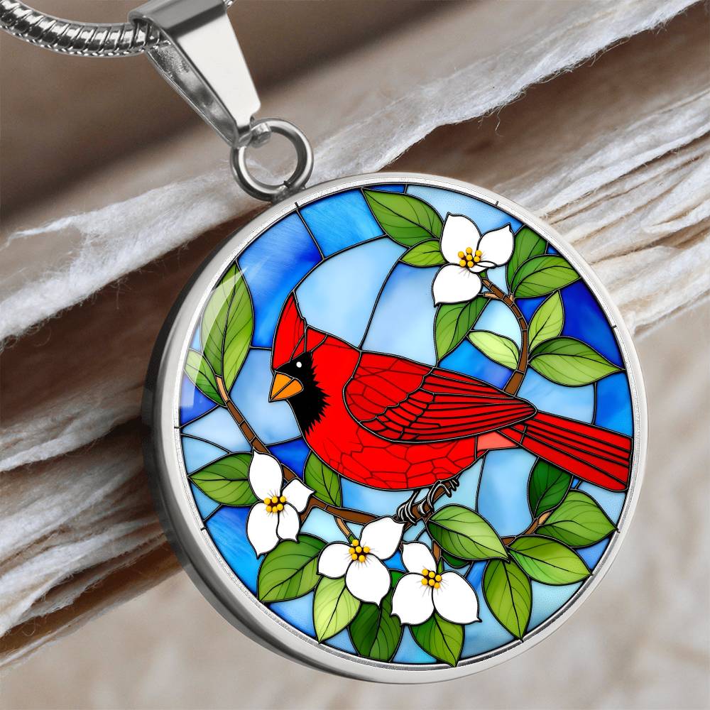 Cardinal Faux Stain Glass Pendant Necklace