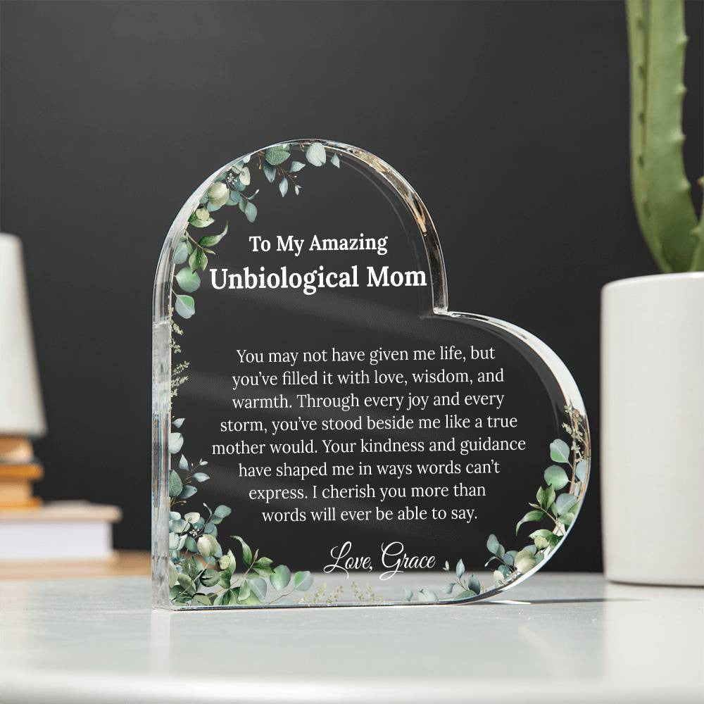 Personalized Unbiological Mom Heart Plaque