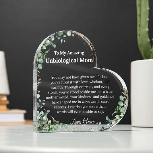 Personalized Unbiological Mom Heart Plaque