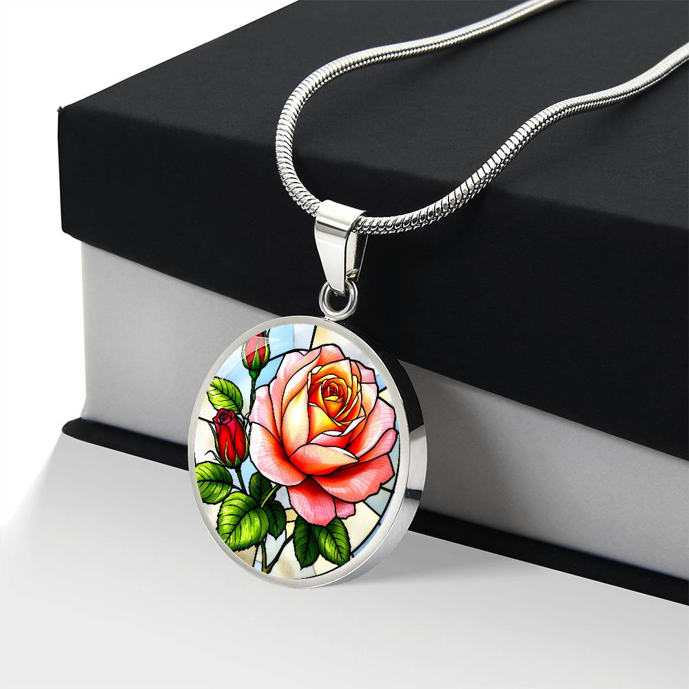 Rose Floral Necklace with Engraving