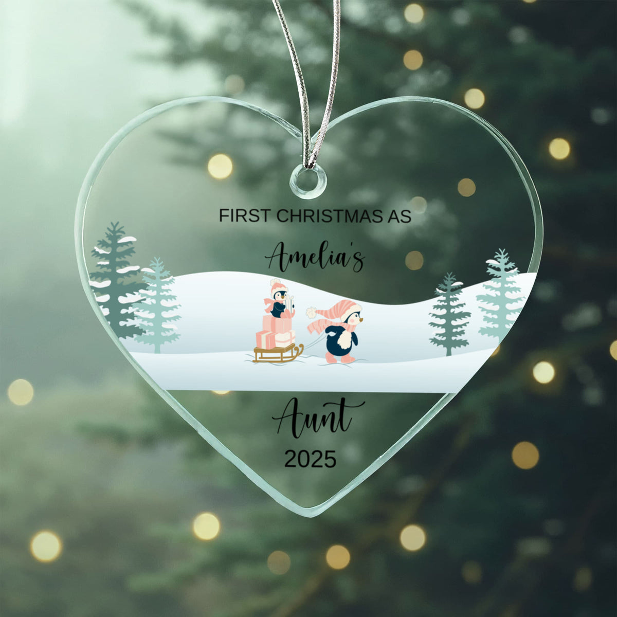 1st Christmas As Aunt Acrylic Heart Ornament for New Baby