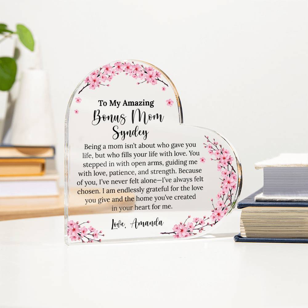 Personalized Bonus Mom Heart Plaque