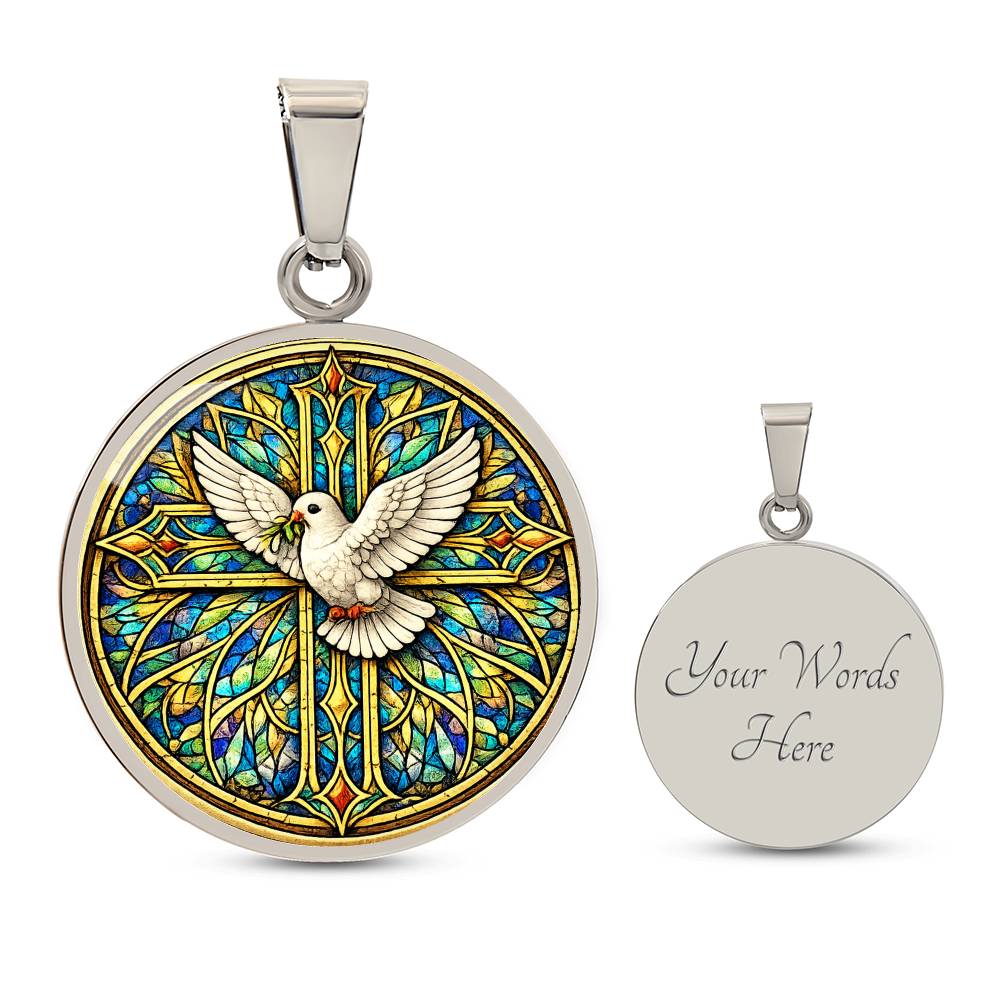 Personalized Dove and Holy Cross Necklace, Women's Religious Jewelry Gift
