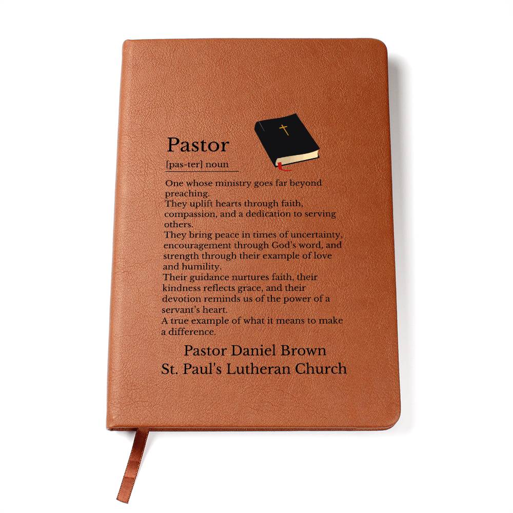 Pastor Vegan Leather Journal Personalized Religious Gift, Custom Name Notebook, Faith Inspired Diary, Inspirational Church Present