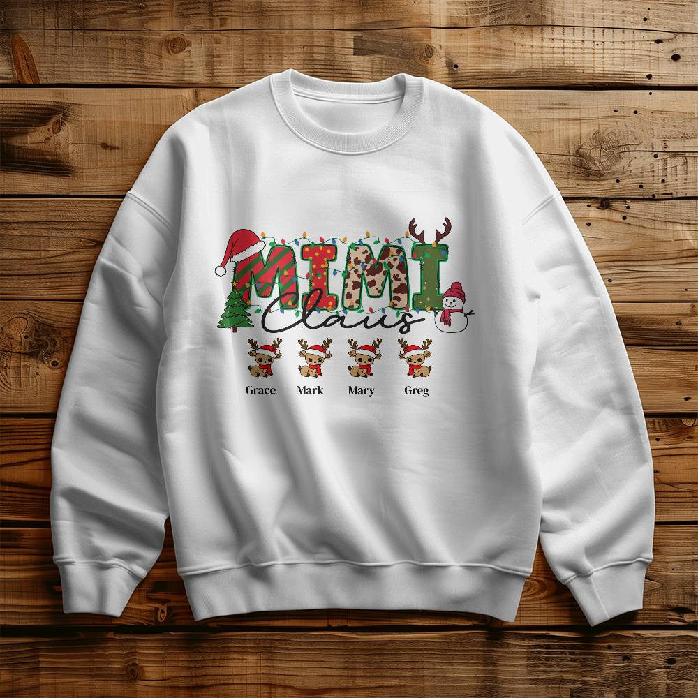Personalized Mimi Claus Grandkids Crewneck Sweatshirt-[Heartfelt Family Gift]
