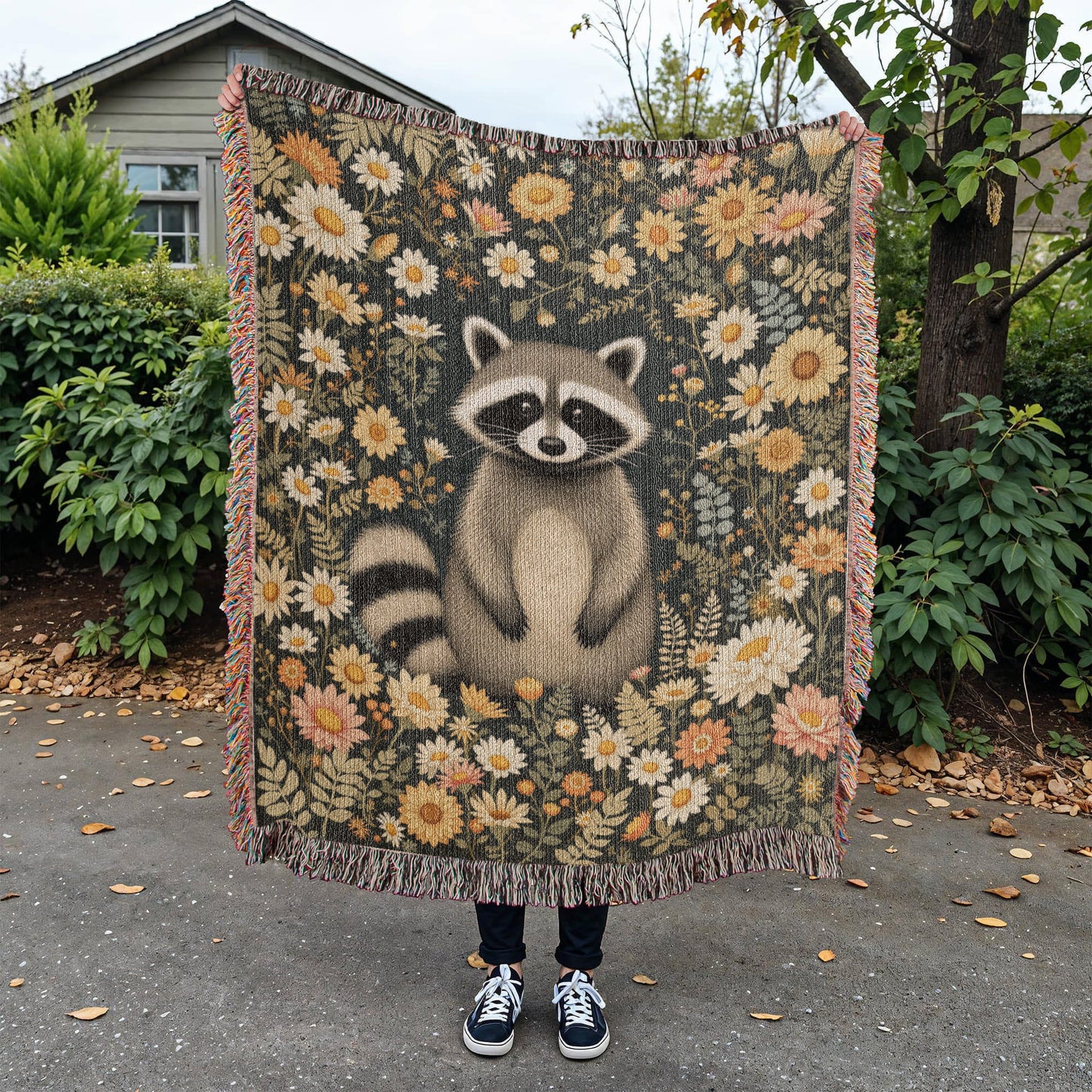 Raccoon Woven Cotton Throw Blanket-[Heartfelt Family Gift]