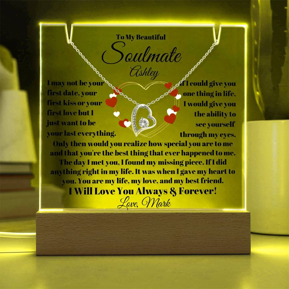 Soulmate Acrylic Heart Necklace & Plaque Gift Set-[Heartfelt Family Gift]