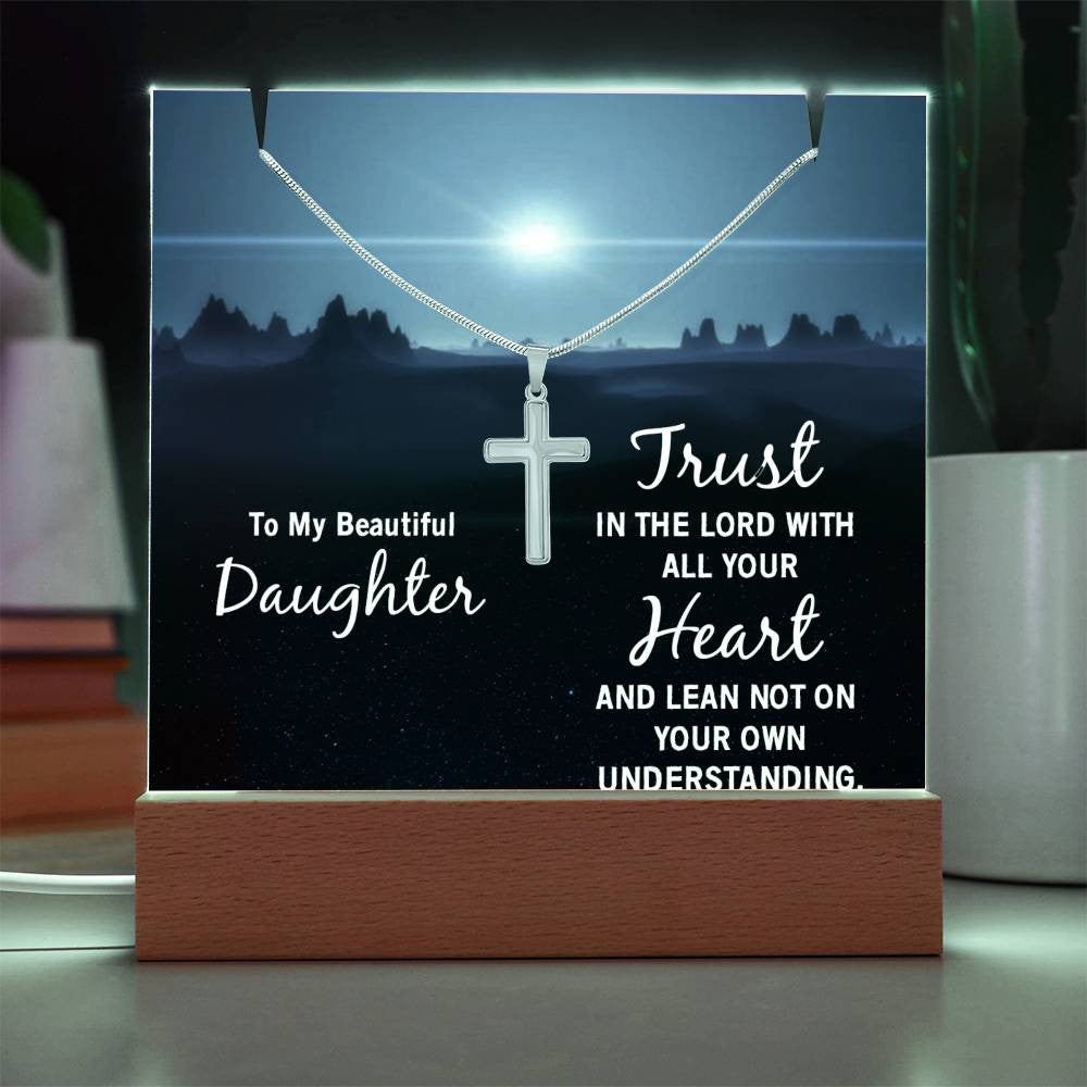 Daughter Trust in the Lord Religious Plaque & Cross Gift Set-[Heartfelt Family Gift]