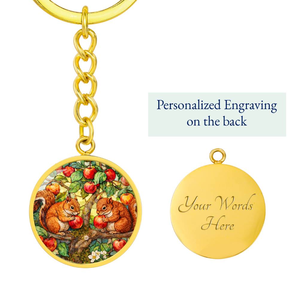 Squirrels in Apple Tree Jewelry, Engraved Necklace Bracelet Keychain, Nature Lover Gift, Animal  Woodland Forest Keepsake