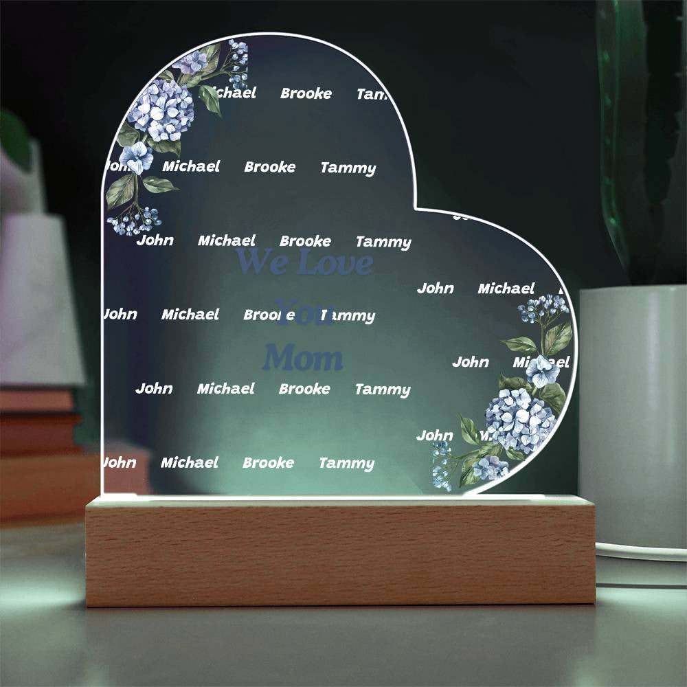 We Love You Mom Acrylic Heart with Kids Names-[Heartfelt Family Gift]