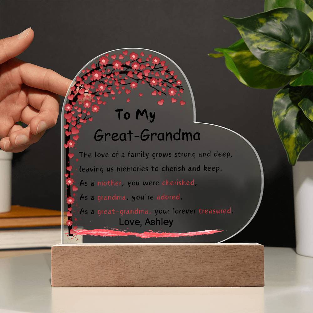 Great Grandma Acrylic Heart Plaque-[Heartfelt Family Gift]