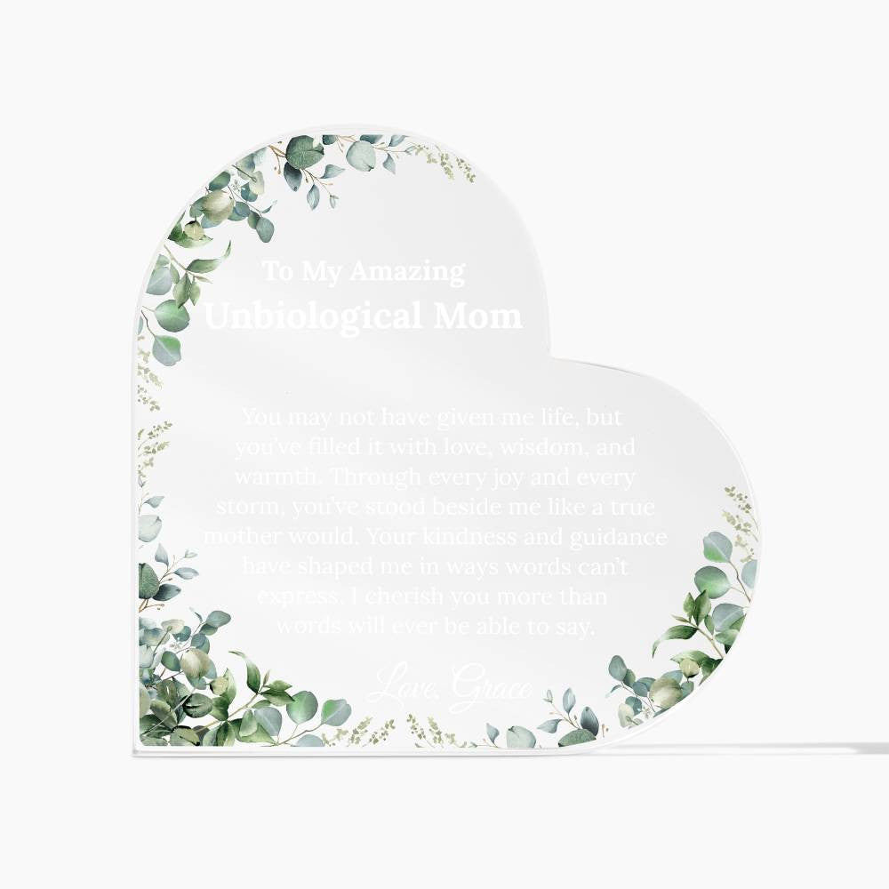 Personalized Unbiological Mom Heart Plaque