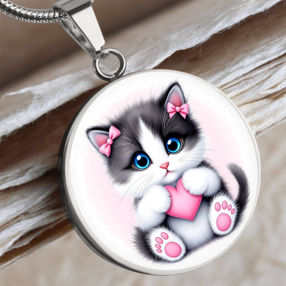 Cat Kitty Heart Necklace Pendant Necklace with Engraving-[Heartfelt Family Gift]