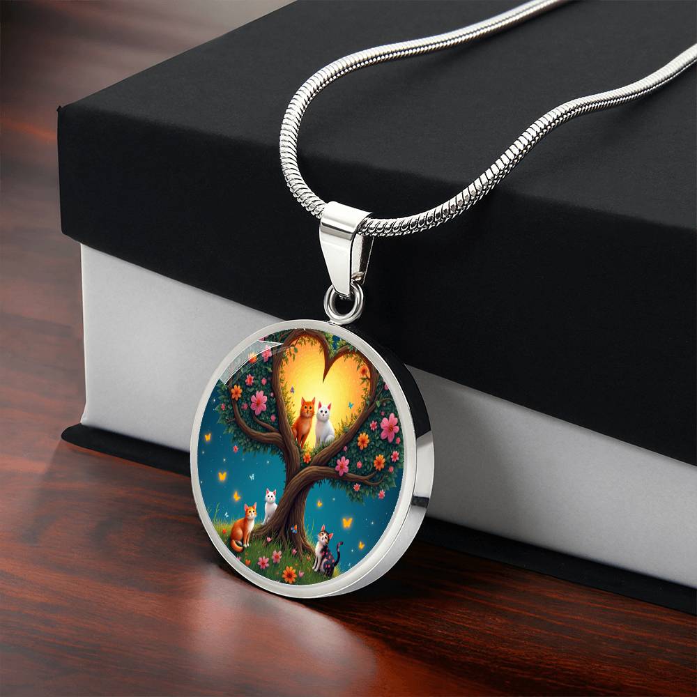 Personalized Cat Lover Pendant Necklace, Engraved Cat Jewelry, Unique Cat Gift, Heart-Shape Tree Design, Pet Memorial Jewelry, rainbow bridge