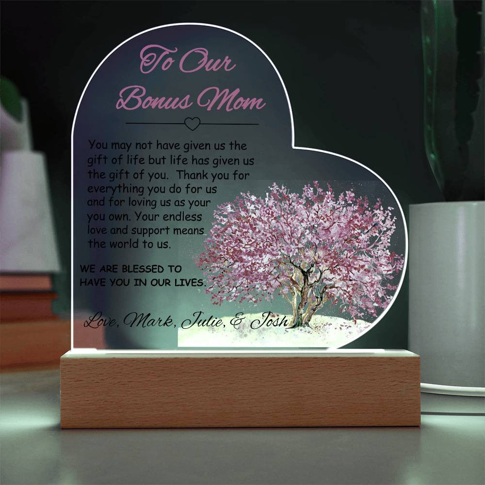 To My/Our Bonus Mom Acrylic Heart Plaque Gift-[Heartfelt Family Gift]