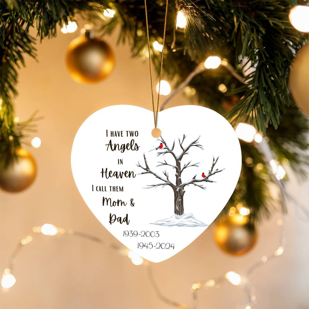 Mom and Dad Cardinal Angel Heart Ornament