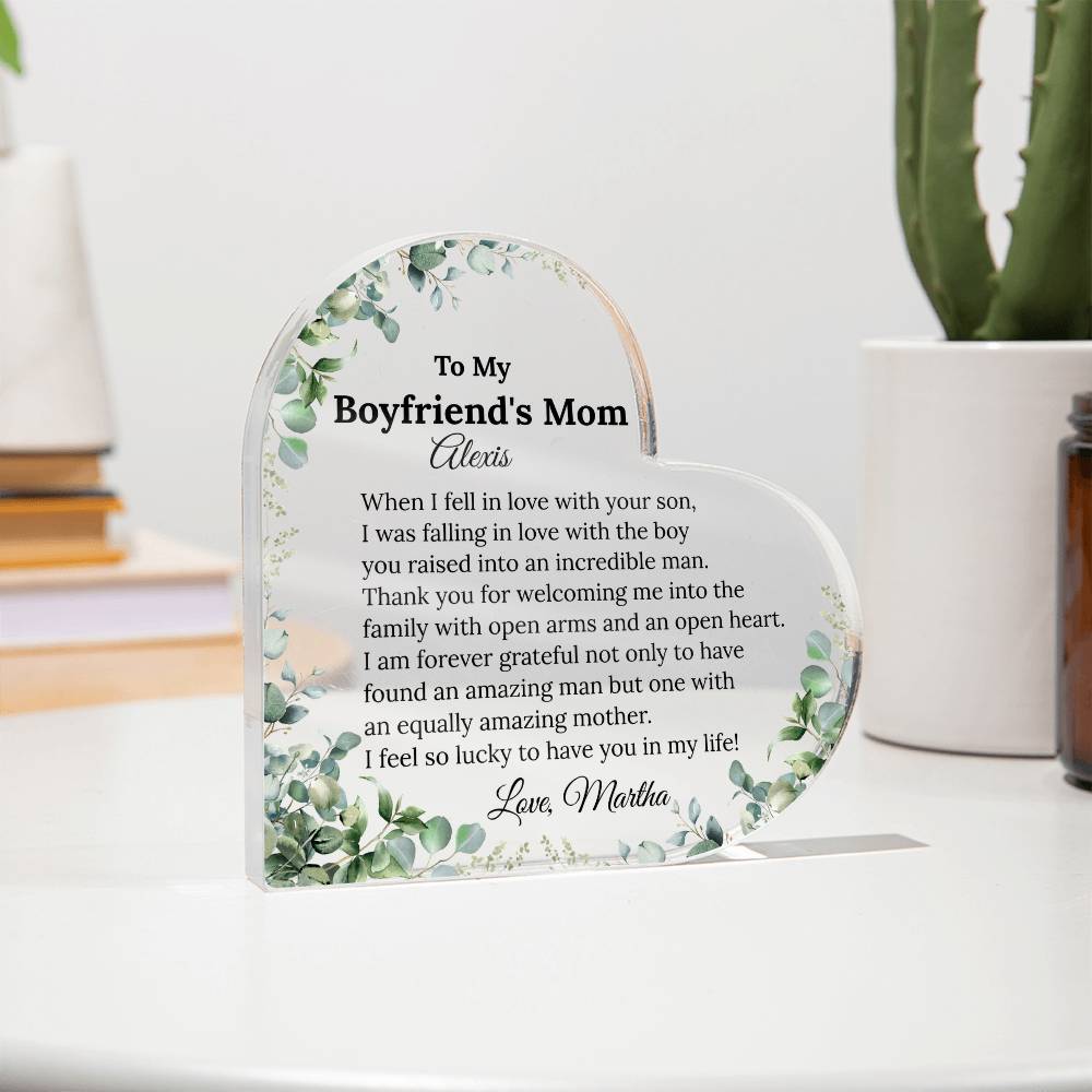 Personalized Boyfriend's Mom Heart Plaque
