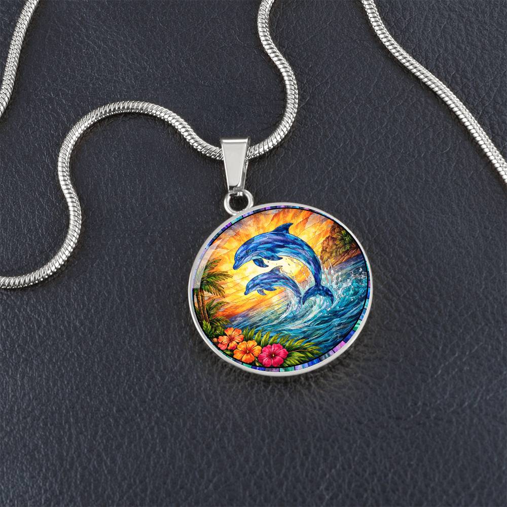 Dolphin Engraved Pendant Necklace
