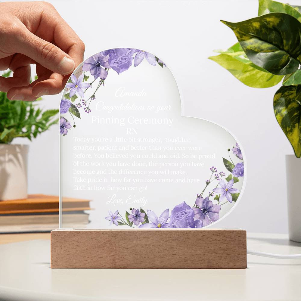 Personalized Pinning Ceremony Acrylic Heart Plaque