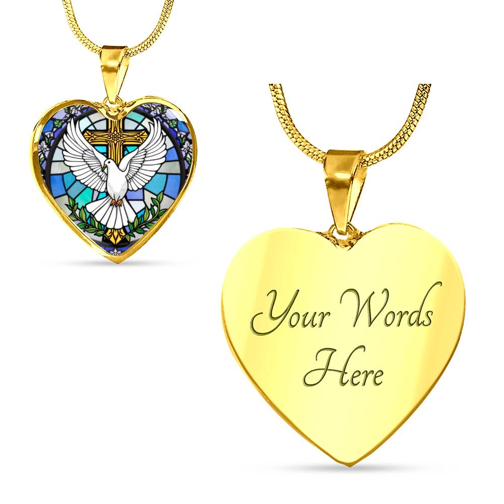 Hol Cross and Dove Engraved Pendant Necklace