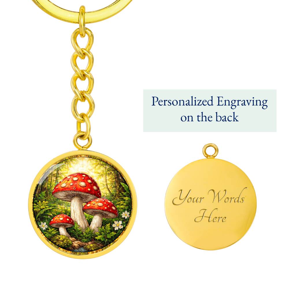 Mushroom Engraved Necklace Bracelet or Keychain