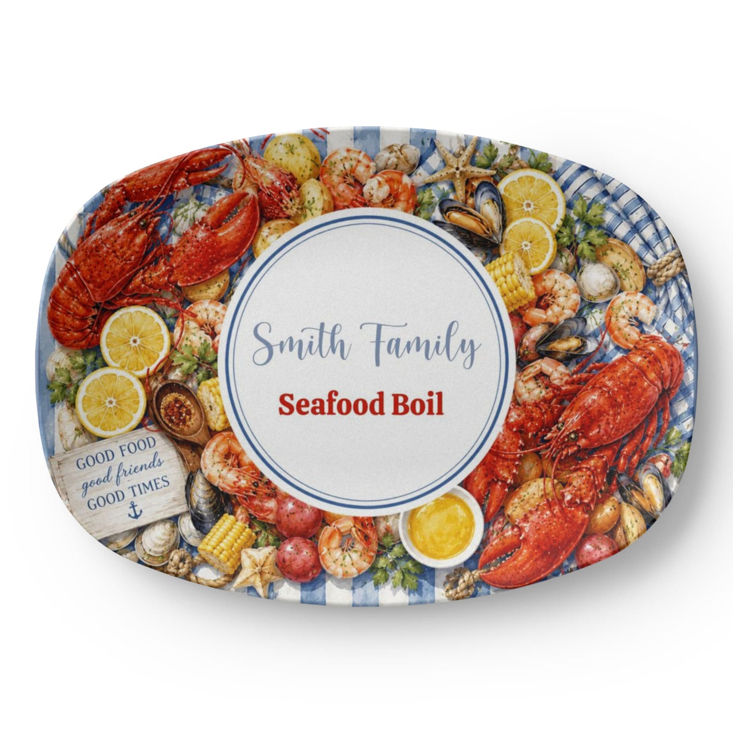 Personalized Seafood Boil Platter, Lobster Crayfish Family Gathering Serving Dish, Coastal Theme Gift, Nautical Kitchen Decor