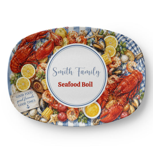 Personalized Seafood Boil Platter, Lobster Crayfish Family Gathering Serving Dish, Coastal Theme Gift, Nautical Kitchen Decor
