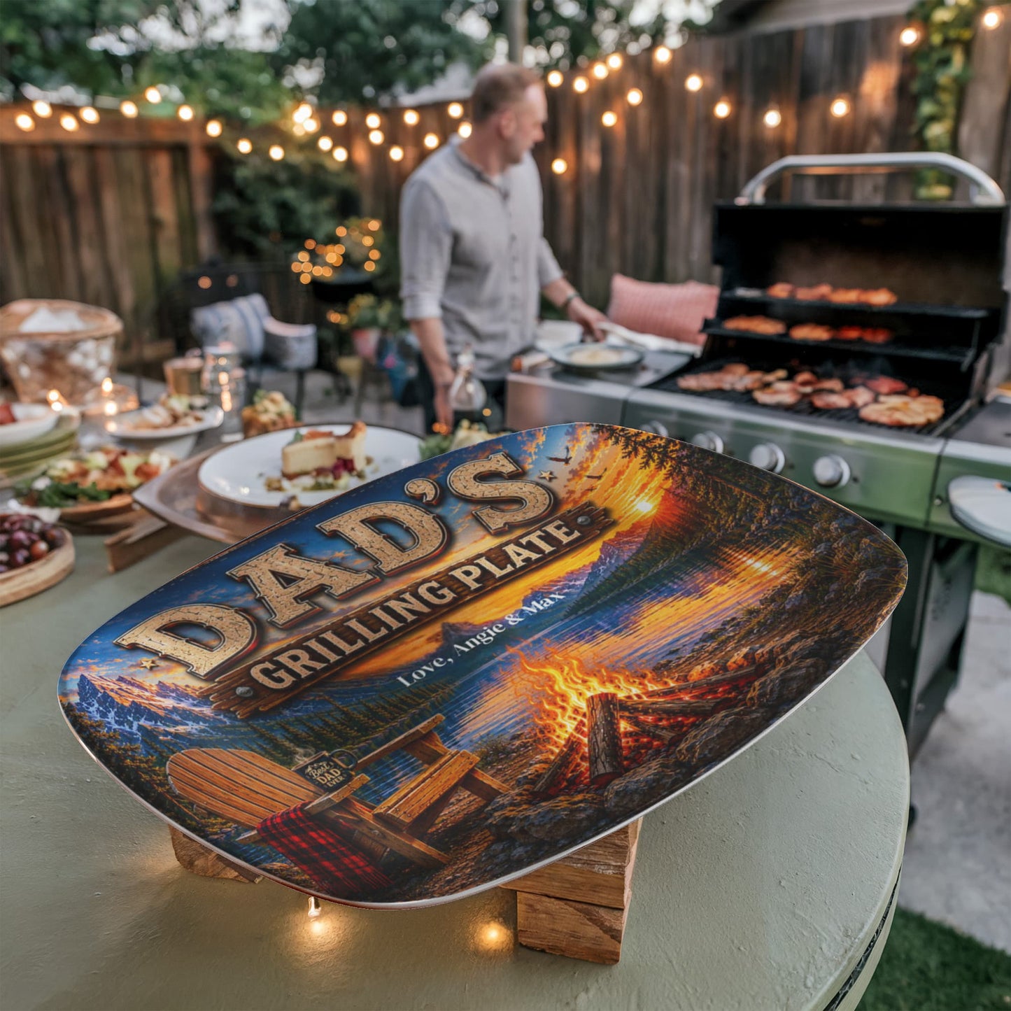 Personalized Dad's Grilling Plate, Custom BBQ Gift for Father, Outdoor Camping Themed Platter, Unique Father's Day Present