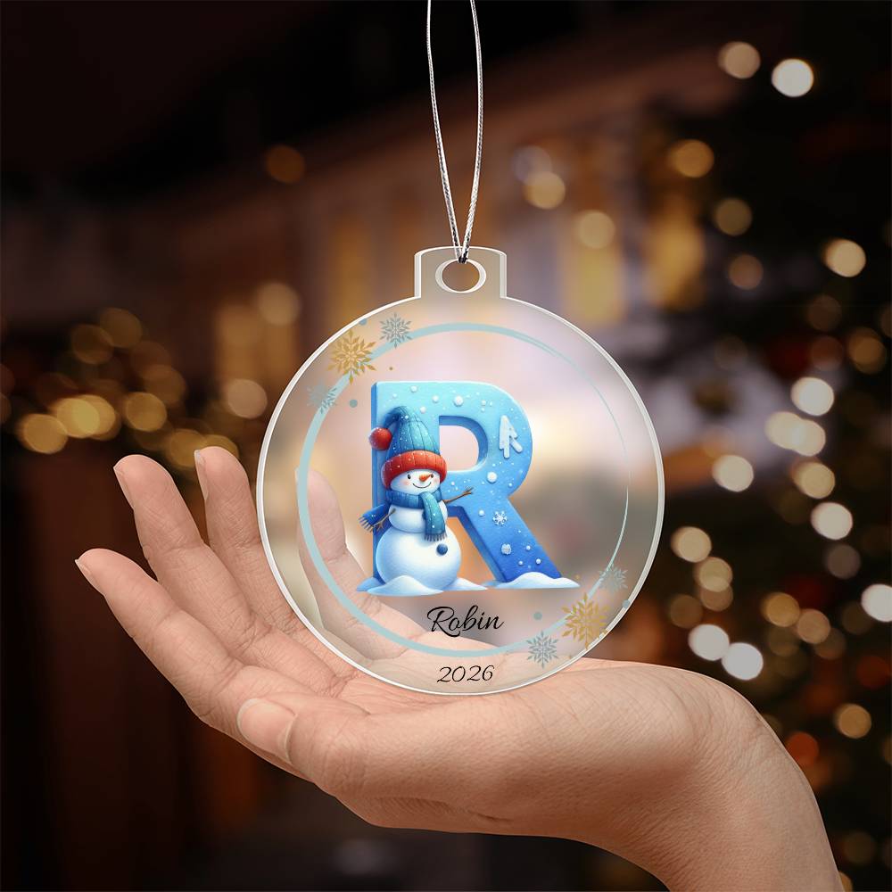 Snowman Letter Initial Acrylic Christmas Ornament