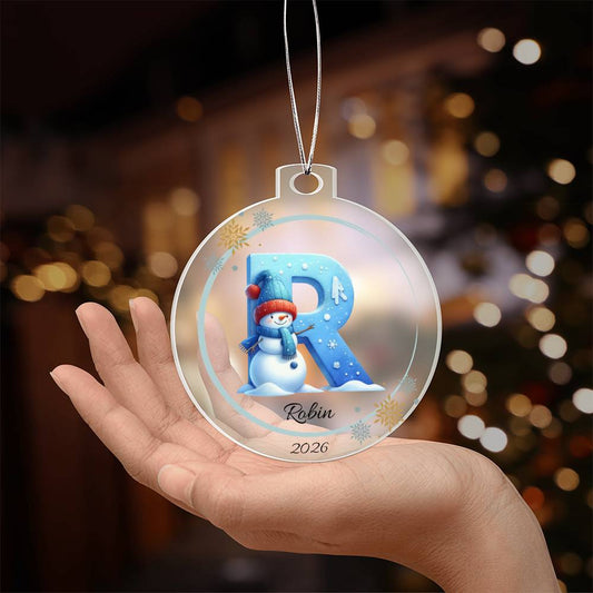Snowman Letter Initial Acrylic Christmas Ornament