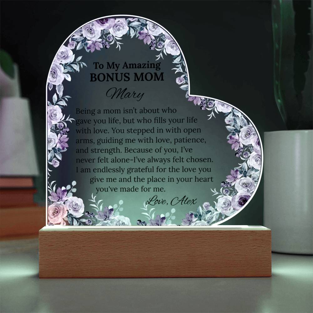 Bonus Mom Acrylic Heart Plaque