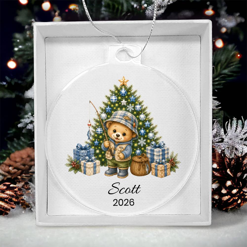 Fishing Teddy Bear Christmas Ornament for Kids