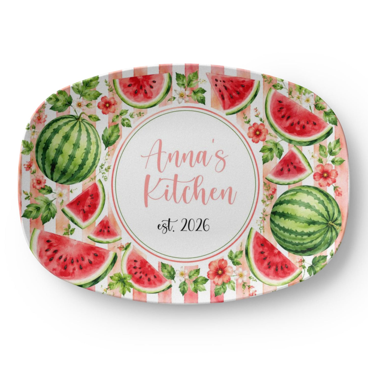 Personalized Watermelon Serving Tray, Custom Name Kitchen Decor, Summer Fruit Platter Gift for Her, Housewarming Party