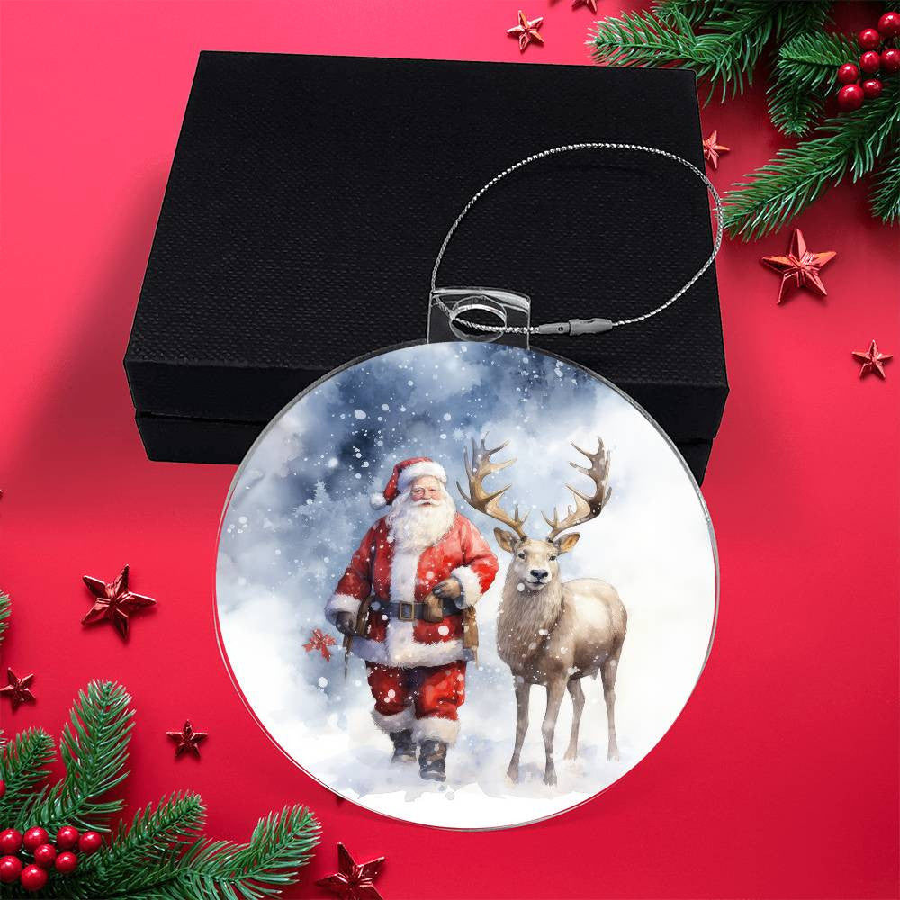 Santa and Reindeer Acrylic Christmas Ornament-[Heartfelt Family Gift]