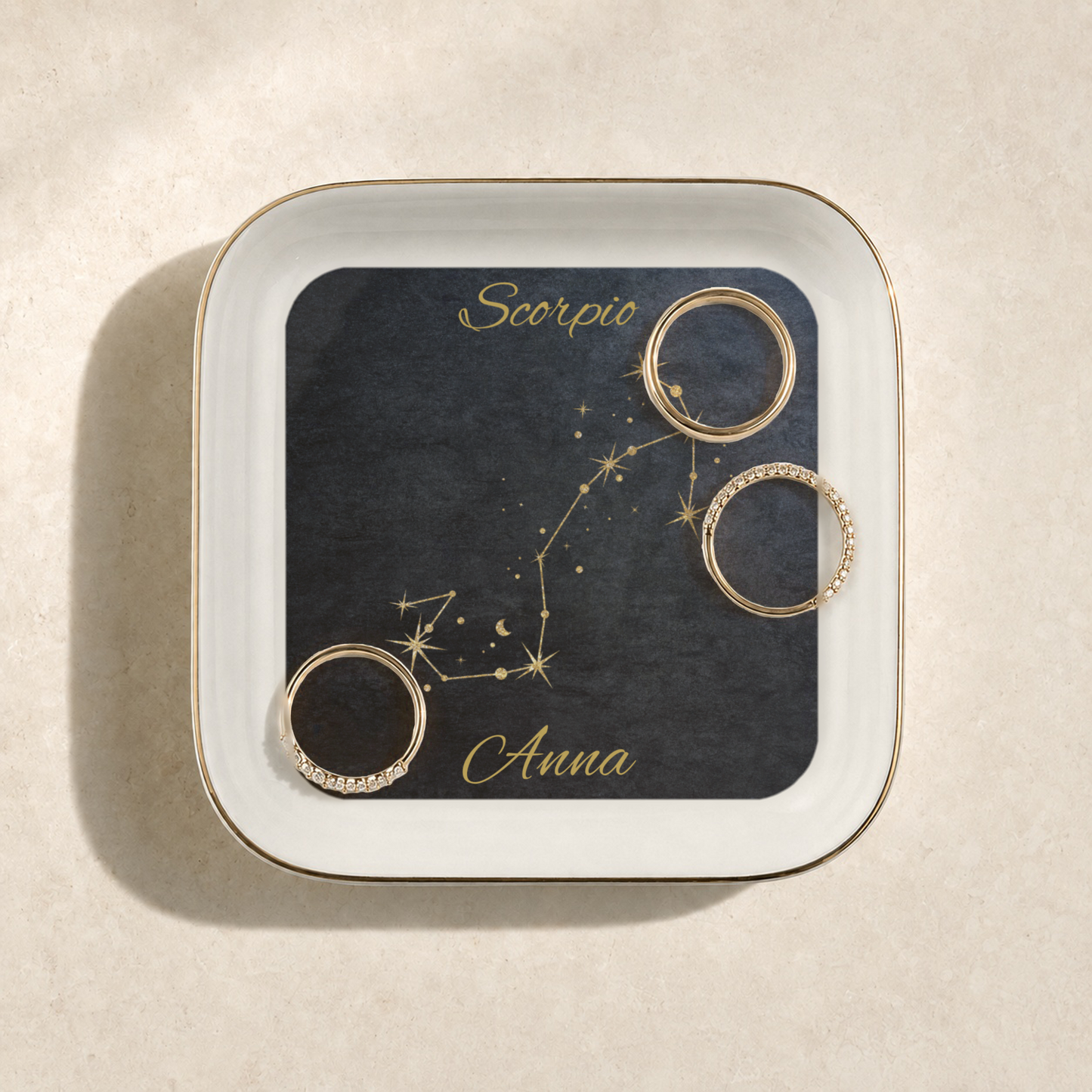 Scorpio Zodiac Jewelry Dish, Gold Constellation Trinket Tray, Astrology Gift for Scorpio, Ceramic Ring Holder, Birthday Gift for Her