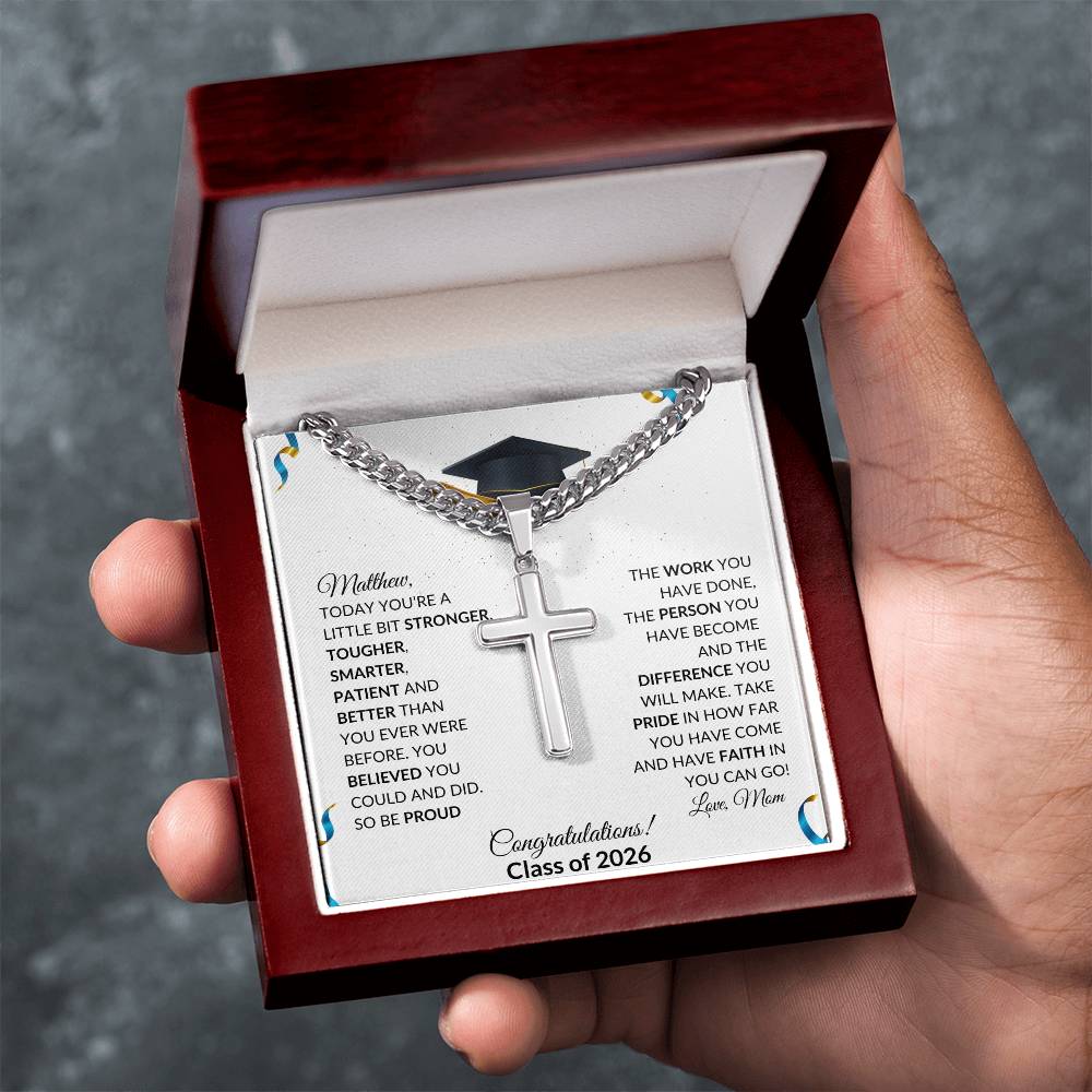 Graduation Cross Necklace Gift with Cuban Link Chain