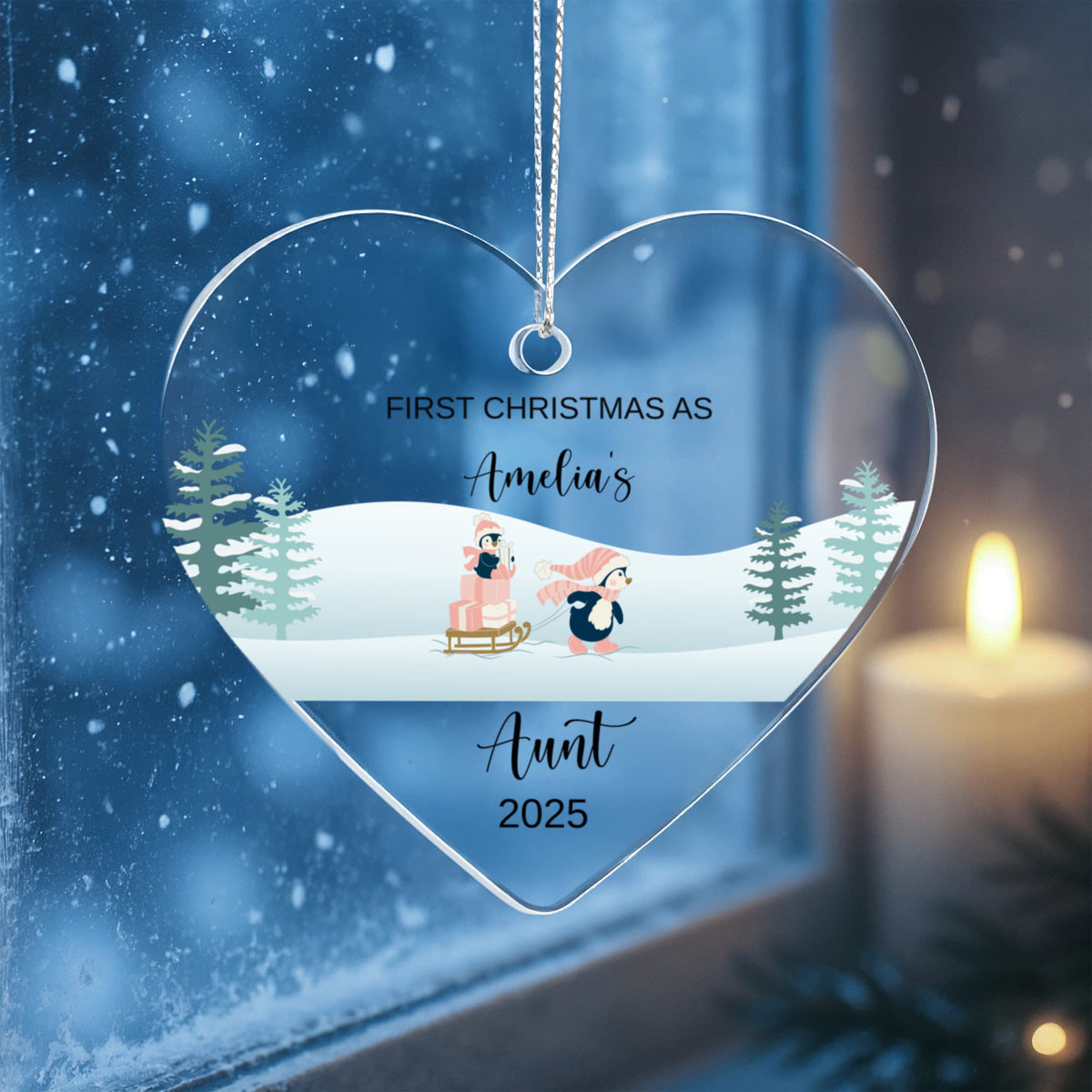 1st Christmas As Aunt Acrylic Heart Ornament for New Baby